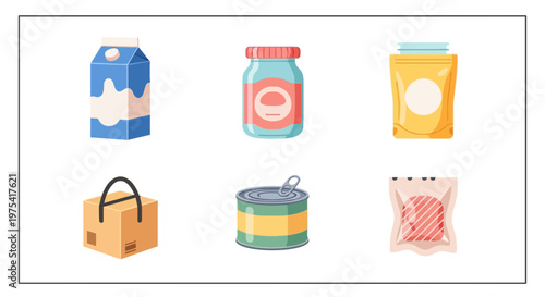Food and Beverage Packaging Icon Set, Vector Collection of Product Containers for Retail