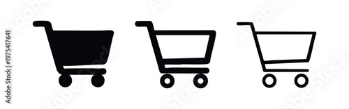 Shopping cart trolley icons in three styles - silhouette, bold and thin outline