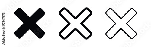 Cross mark icons set. Close, cancel, delete or error symbol. Vector illustration.