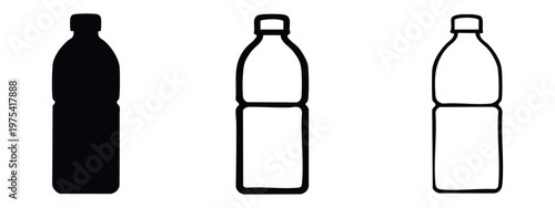 Plastic Bottle Icon Set. Water Bottle or Drink Container Symbol in Solid and Outline Styles.