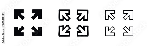 Fullscreen and Exit Fullscreen Arrow Icons Set. Expand and Collapse Symbols in Solid and Outline Styles.