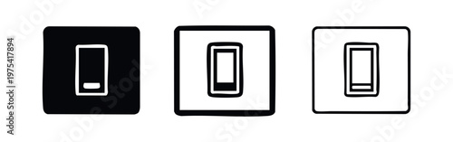 Smartphone Icon Set with Hand-Drawn Square Frame. Mobile Phone Symbol in Solid and Outline Styles.