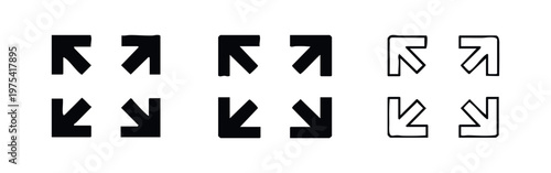 Fullscreen and Exit Fullscreen Arrow Icons Set. Expand and Collapse Symbols in Hand-Drawn Styles.
