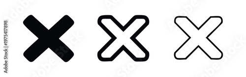 Cross mark icons set. Close, cancel, delete or error symbol. Vector illustration.