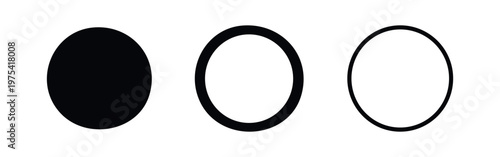 Circle shape icon set in solid and outline styles, minimalist geometric design elements