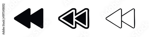 Rewind Icon Set - Solid and Outline Style Media Player Navigation Symbols