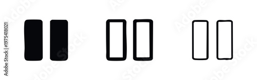 Pause Icon Set - Media Player Control Buttons with Rounded Corners in Solid and Outline Styles