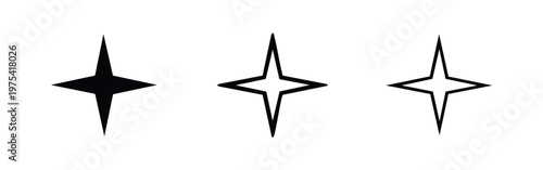 Sparkle Icon Set - Four-Point Star Symbols in Solid and Outline Styles