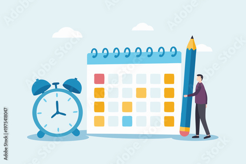 Planning and scheduling a man marks dates on a calendar with a pencil
