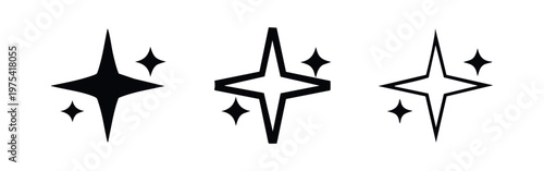 Glowing Sparkle Icon Set - Magic and Shine Symbols with Small Stars in Solid and Outline