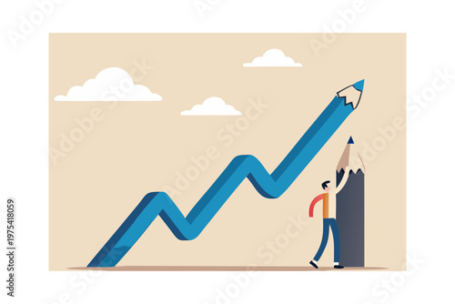A person draws a rising graph with a pencil symbolizing growth