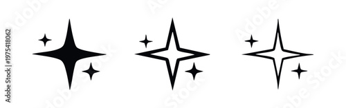 Magic Sparkle Icon Collection - Radiant Star Symbols with Glowing Effects in Solid and Outline
