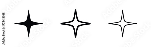 Star Icon Set - Four-Point Celestial Symbols in Solid and Outline Styles