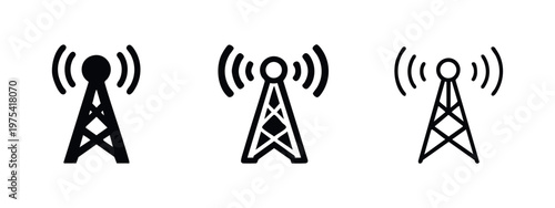 Antenna Tower Icon Set - Broadcast and Communication Symbols in Solid and Outline Styles