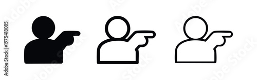 Person pointing left icon set, indicating direction, selection, or attention, in various design styles