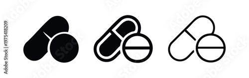 Medication Pill and Tablet Icon Set - Vector Pharmacy Drug Symbols for Health and Medical Use