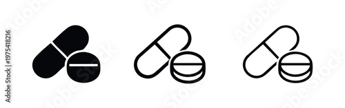 Medication Pill and Tablet with Minus Sign Icon Set - Vector Drug Reduction and Dosage Symbols