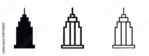 Skyscraper Icon Set. Tall Building, Modern City Architecture, and Urban Landmark Symbol Vector Illustration.