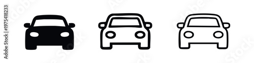 Modern Car Front View Icon Set - Vector Automobile Vehicle Symbols for Automotive and Drive Apps