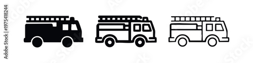 Modern Fire Truck Icon Set - Vector Emergency Response Vehicle Symbols for Fire Department