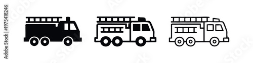 Fire Truck Icon Set - Vector Emergency Fire Engine Vehicle Symbols for Rescue and Public Safety