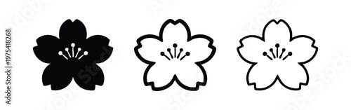 Cherry Blossom Flower Icon Set - Vector Sakura Bloom Symbols for Spring Floral Decor