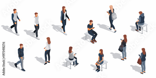 Isometric illustration depicting diverse people in various everyday activities