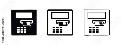 ATM machine icon set. Automated teller machine with credit card vector illustration.