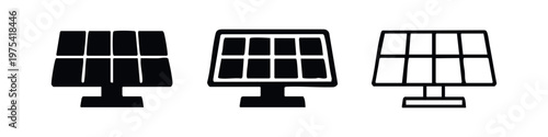 Solar Panel Icons Set. Renewable Energy, Green Power, and Sustainable Technology Symbol Vector Illustration.