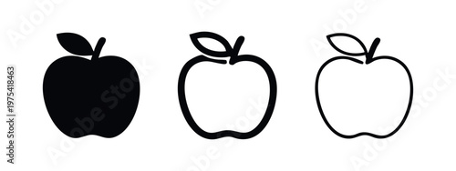 Apple Fruit Icons Set. Healthy Food, Fresh Produce, and Natural Diet Symbol Vector Illustration.