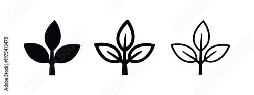 Plant Leaf Icons Set. Nature, Growth, and Ecology Symbol for Green and Organic Concepts Vector Illustration.