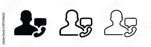 Contact us and customer support icon set. Person with phone and speech bubble symbol.