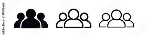 Cuadro en lienzo Group of users icon set, depicting a team or community in solid black and outline styles