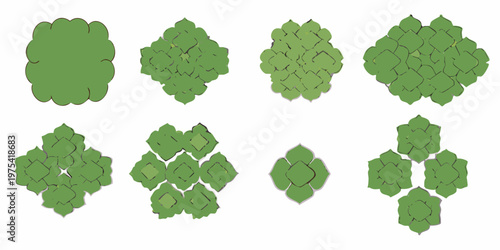Stylized green hop cones arranged in several different configurations