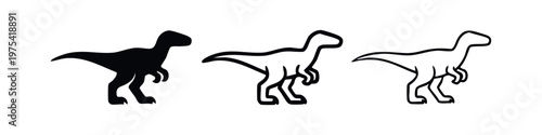 Tyrannosaurus Rex Dinosaur Icon Set. Prehistoric Animal Silhouette and Outline Collection.