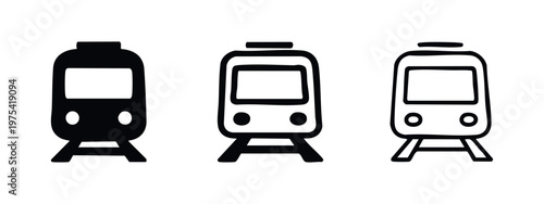 Train Front View Icons Set for Public Transportation and Rail Travel