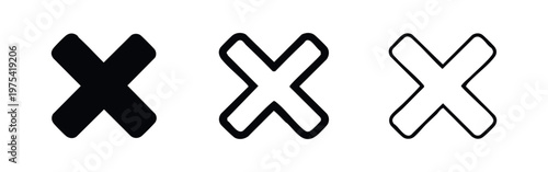 'X' mark icons in different styles. Vector illustrations for close, delete, multiplication, or incorrect symbol.