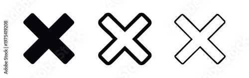 'X' mark icons in different styles. Vector illustrations for close, delete, multiplication, or incorrect symbol.