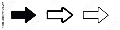 Right arrow icons in different styles. Vector illustrations for next, forward, direction, or navigation.