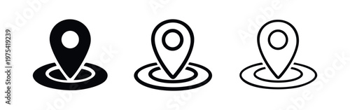 Location pin icon set with signal, map pointer symbol for GPS and navigation, destination finding, and geo-targeting