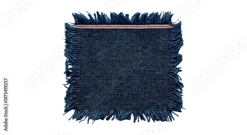 Slika na platnu Square dark blue denim fabric patch with heavily frayed edges