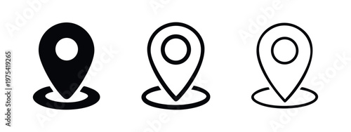 Map location pin icon set, GPS pointer symbol for navigation, destination, and finding places on a map