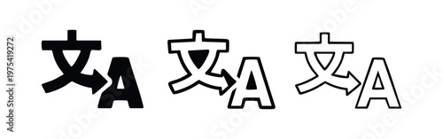 Language translation icon set, symbol for global communication, multilingual services, and learning foreign languages