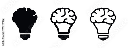 Brain as lightbulb icon set for creative thinking and intelligence