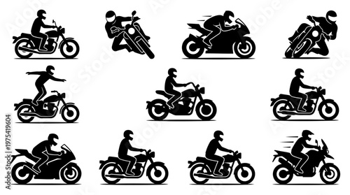 10 Man Riding Motorcycle Silhouette Vector Pack – Minimalist Biker SVG Collection