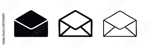Three open envelope icons: solid black, outlined, and minimal line art.
