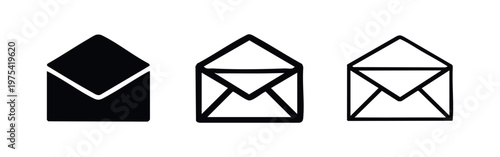 Three open envelope icons: solid black, outlined, and minimal line art.