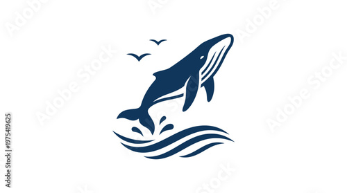 Jumping Whale Logo Vector on White Background