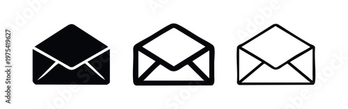 Set of three different email icons on white background