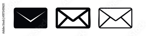 Set of three different closed envelope icons on white background